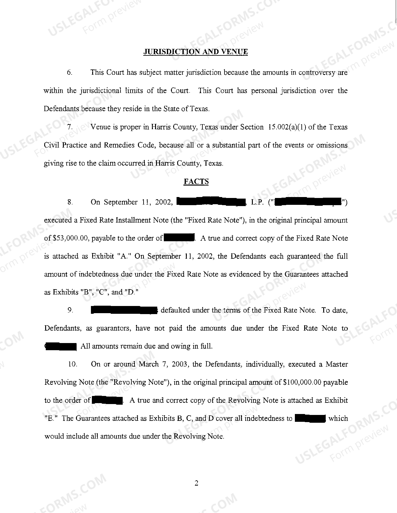 Wichita Falls Texas Plaintiffs Original Petition for Breach of Promissory Note US Legal Forms