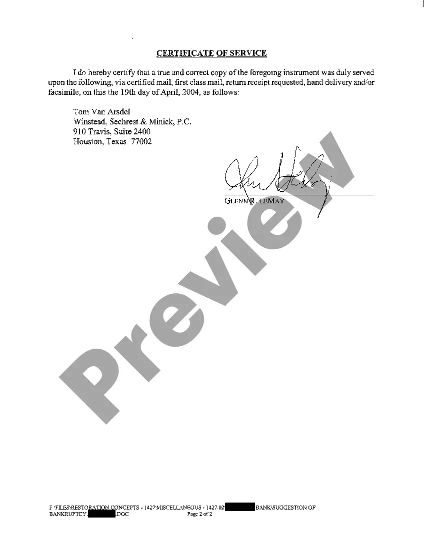 Preview A05 Suggestion of Bankruptcy, Notice of Automatic Stay