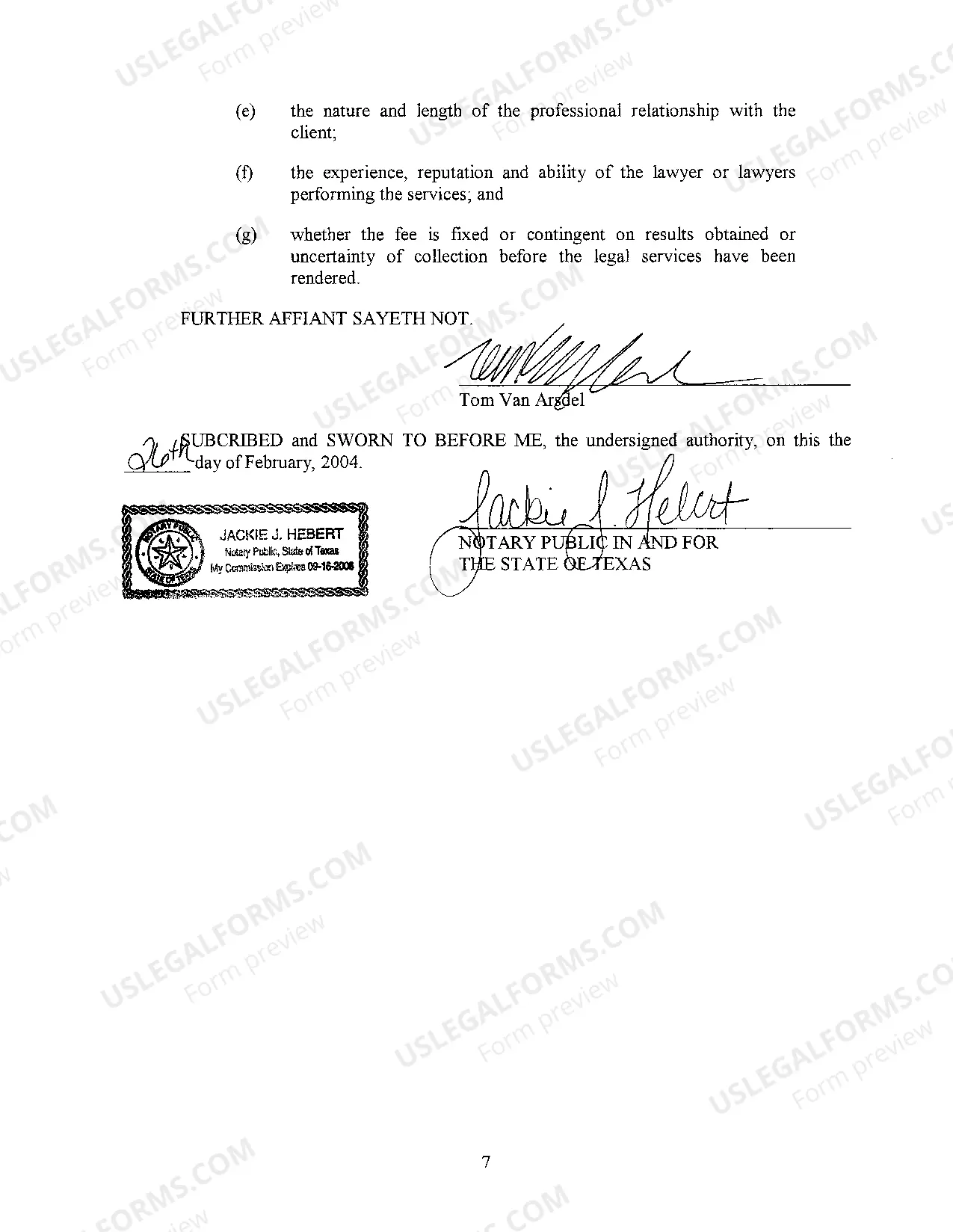 Preview A08 Affidavit for Attorney's Fees