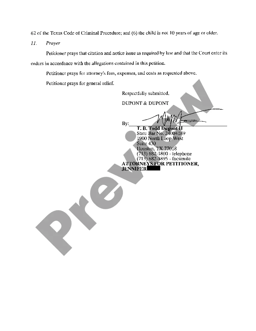 Preview A01 Petition in Suit Affecting the Parent / Child Relationship, Custody and Support