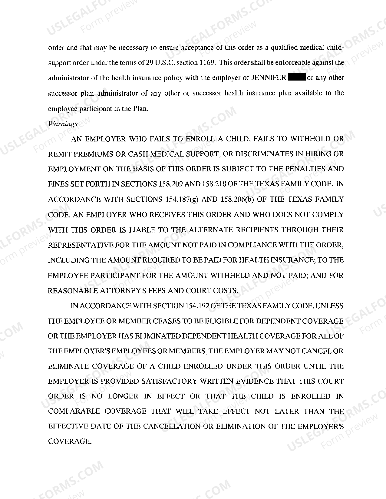 Austin Texas Medical Child Support Order Letter To Non Custodial