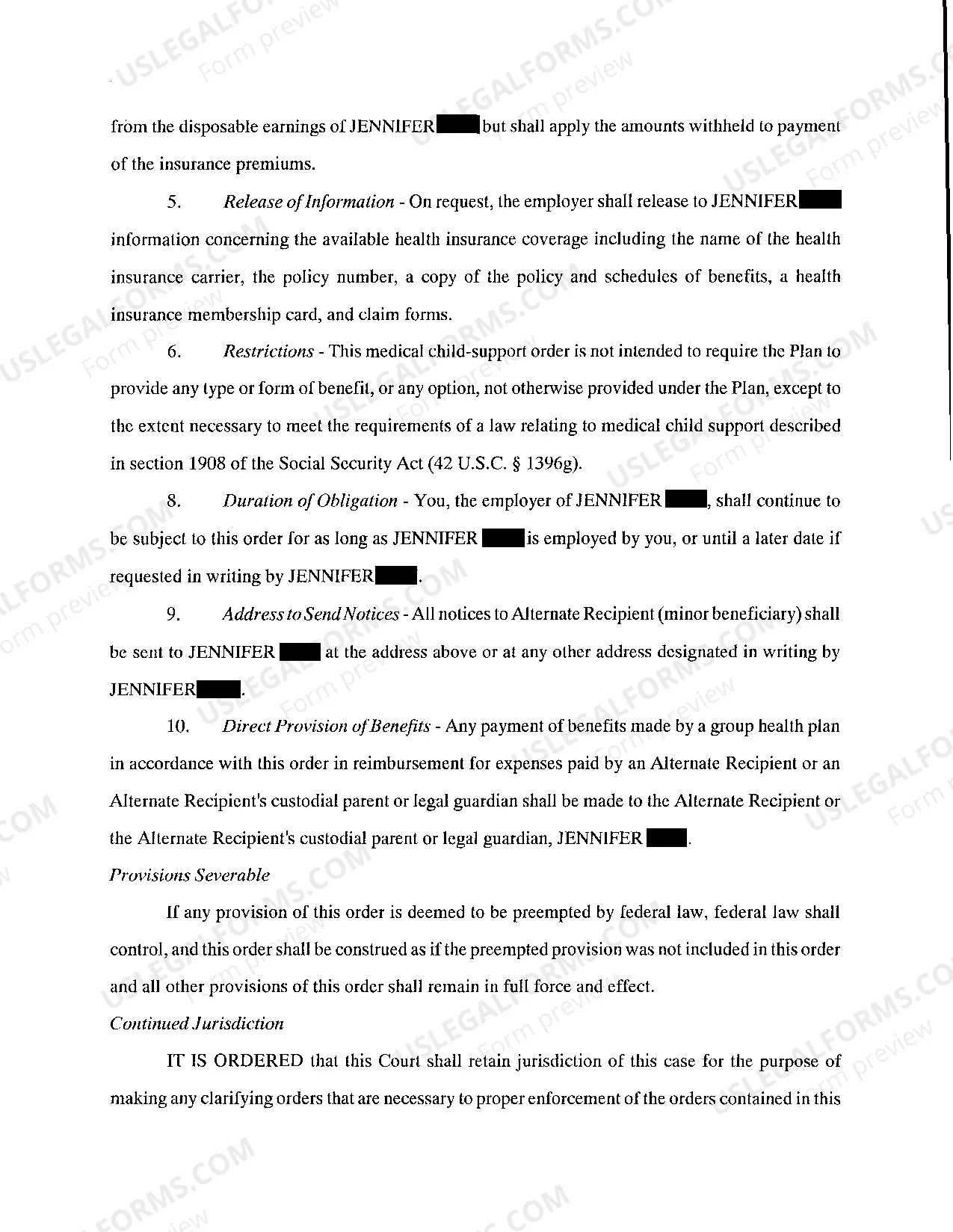 Preview A03 Medical Child Support Order