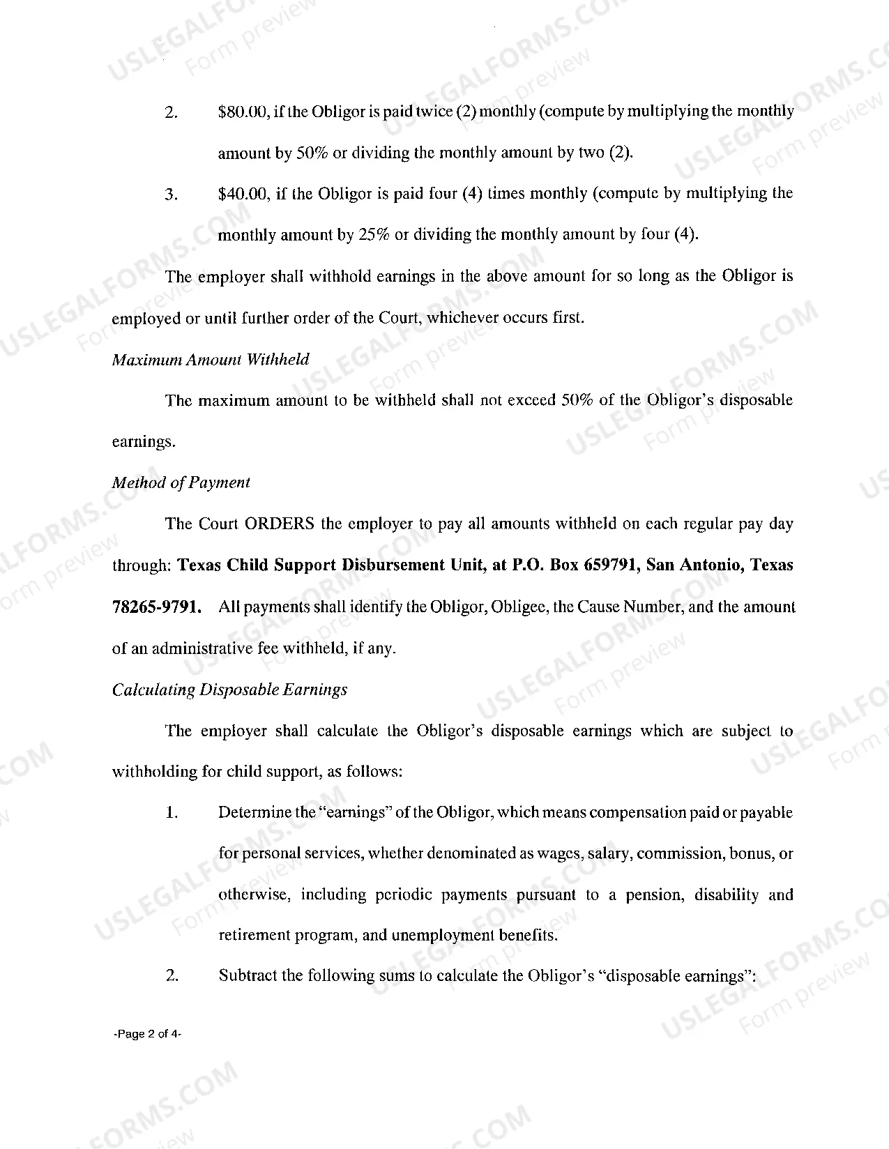 Preview A06 Order for Withholding From Income for Child Support