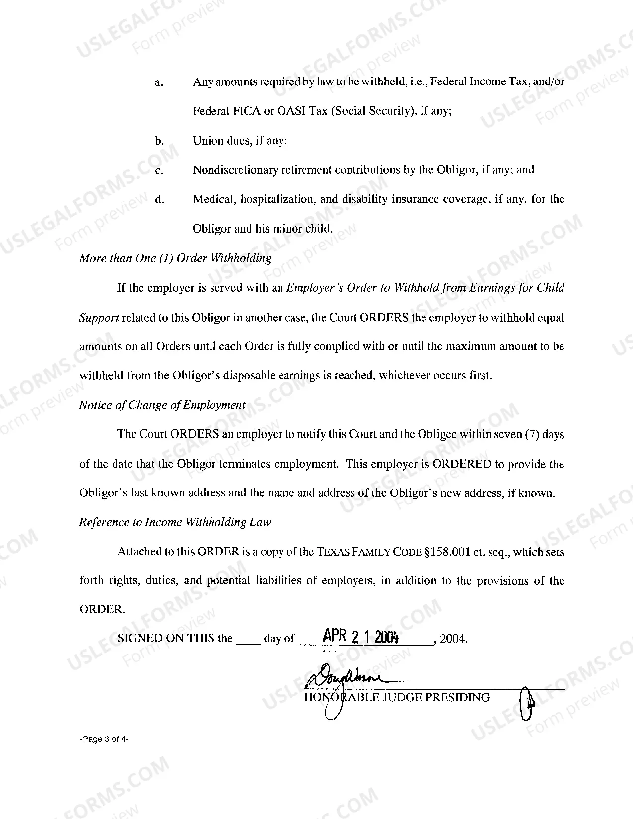 Preview A06 Order for Withholding From Income for Child Support