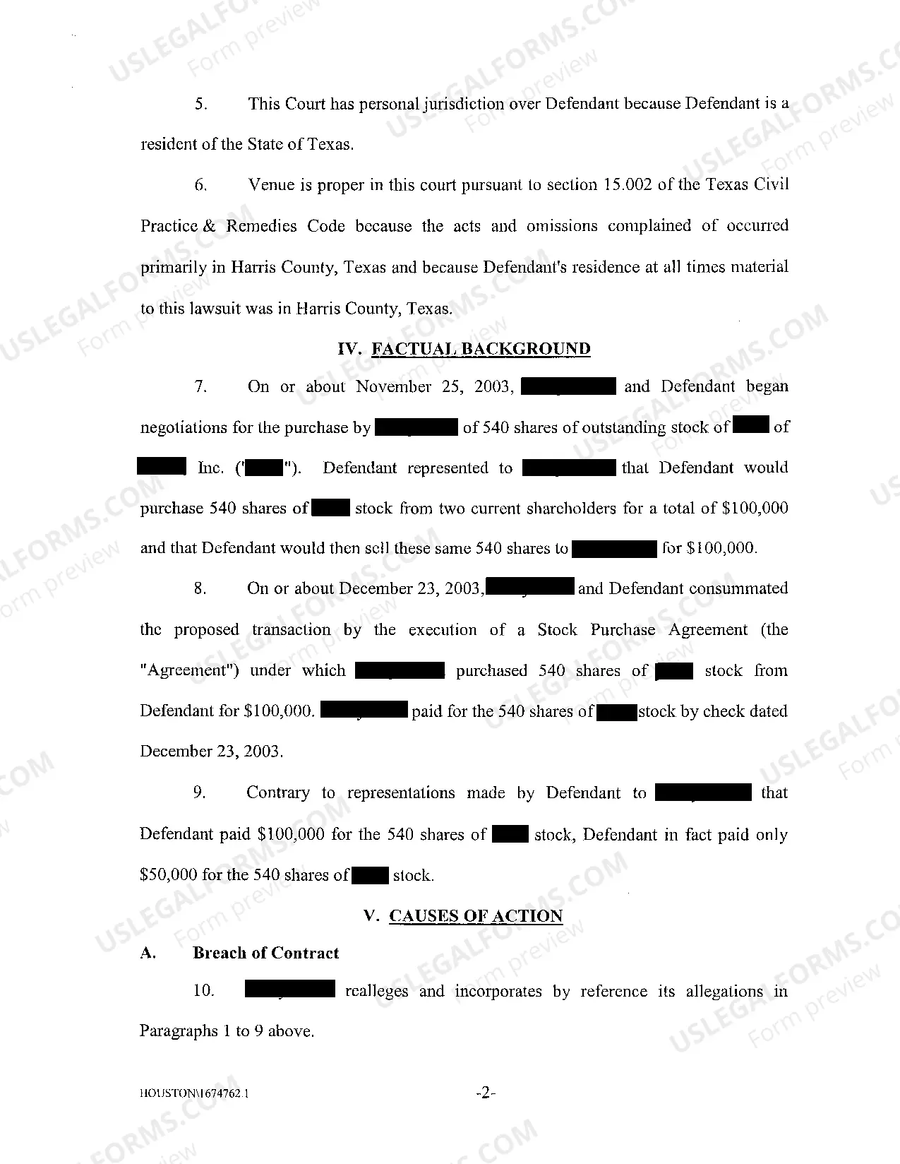 Preview A01 Plaintiff's Original Petition Alleging Fraudulent Collusion in Stock Purchase Price