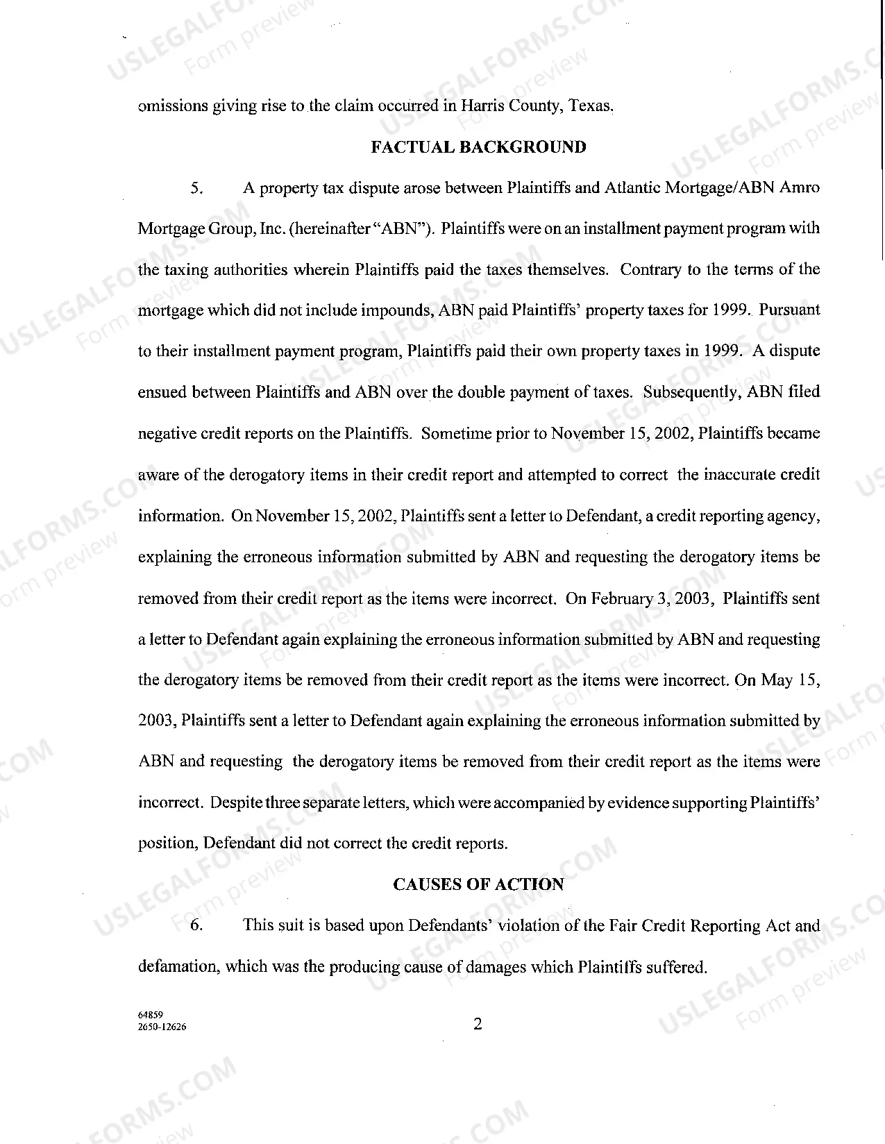 Preview A01 Plaintiff's Original Petition regarding Fair Credit Reporting Act