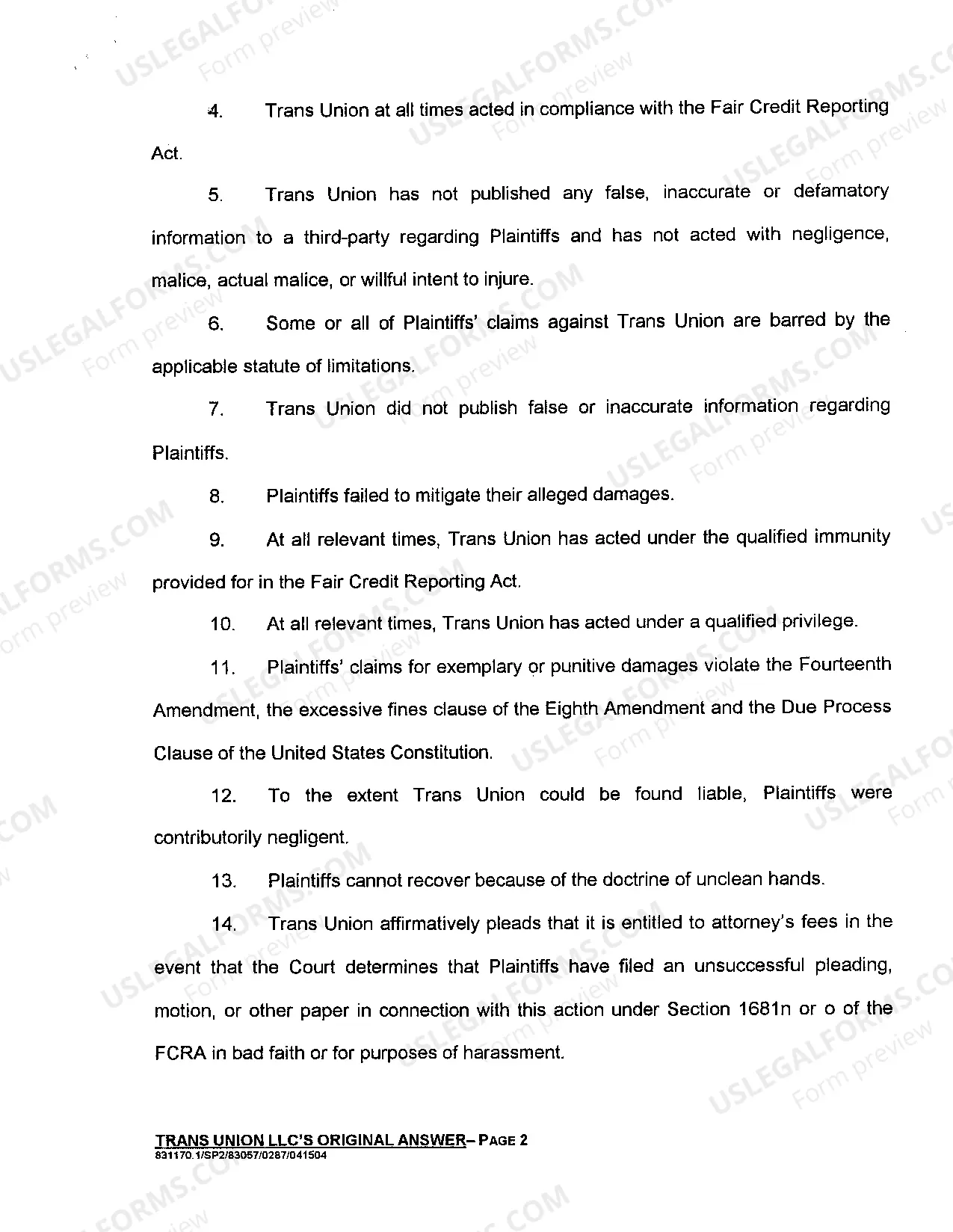 Preview A03 Trans Union LLC's Original Petition