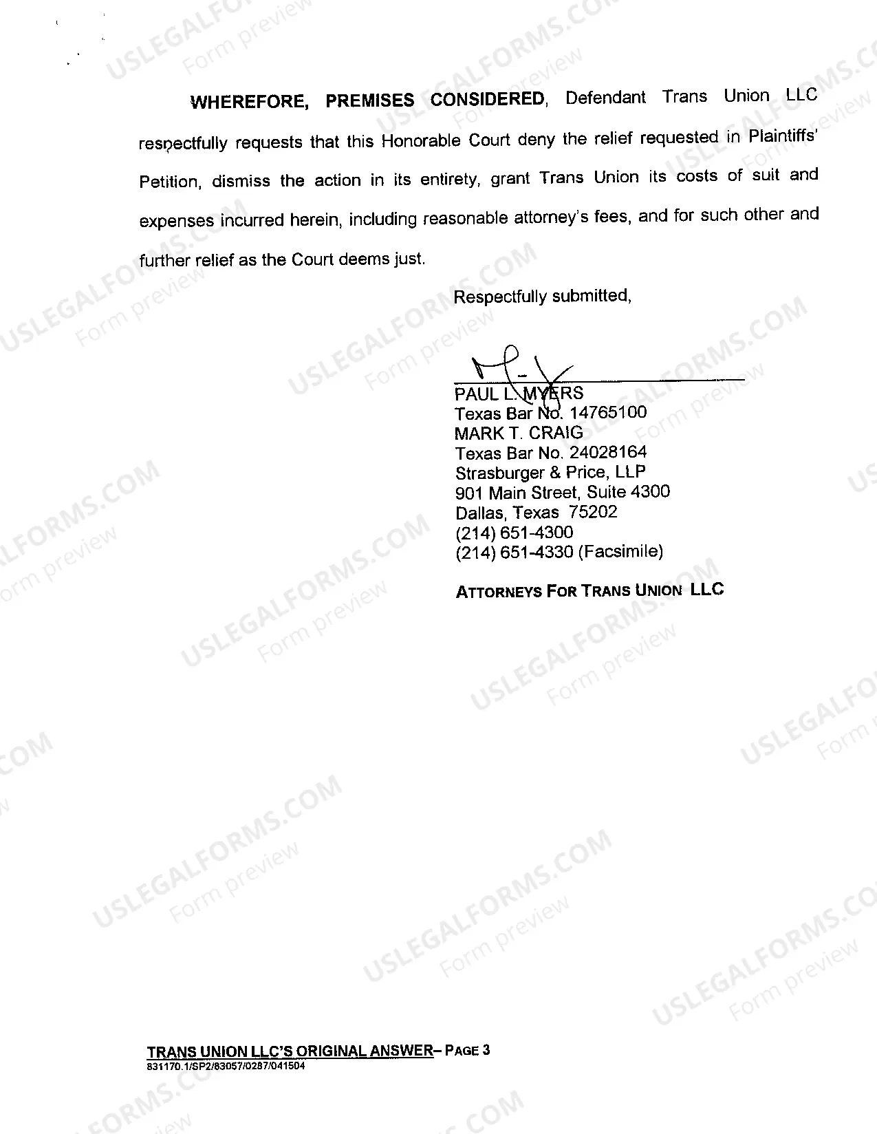 Preview A03 Trans Union LLC's Original Petition
