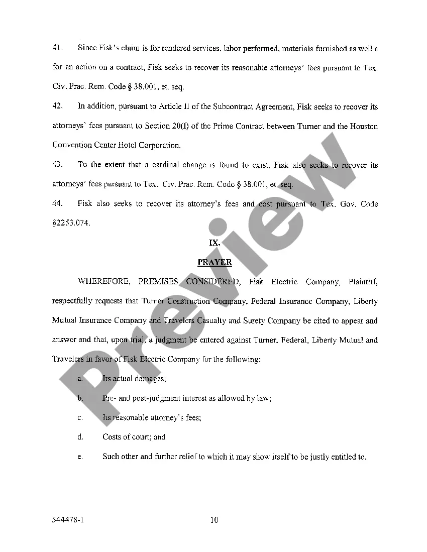 Preview A01 Original Petition for Breach of Bid Contract
