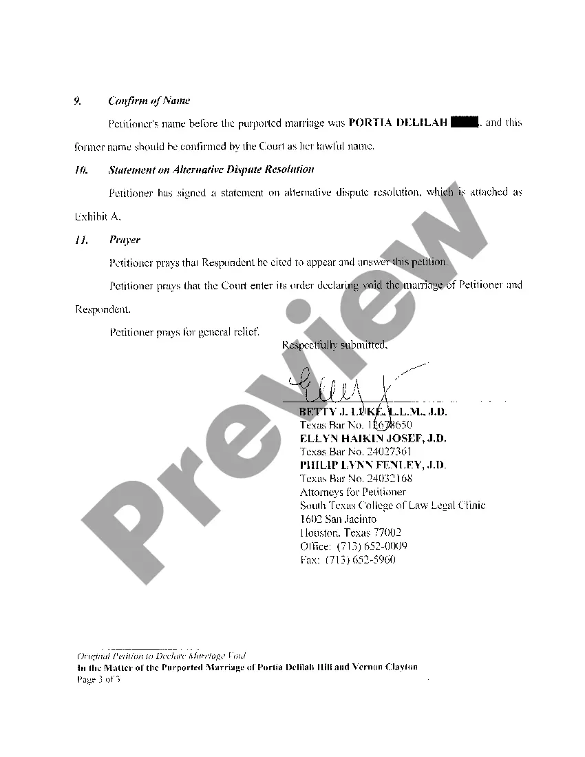 Preview A01 Original Petition To Declare Marriage Void