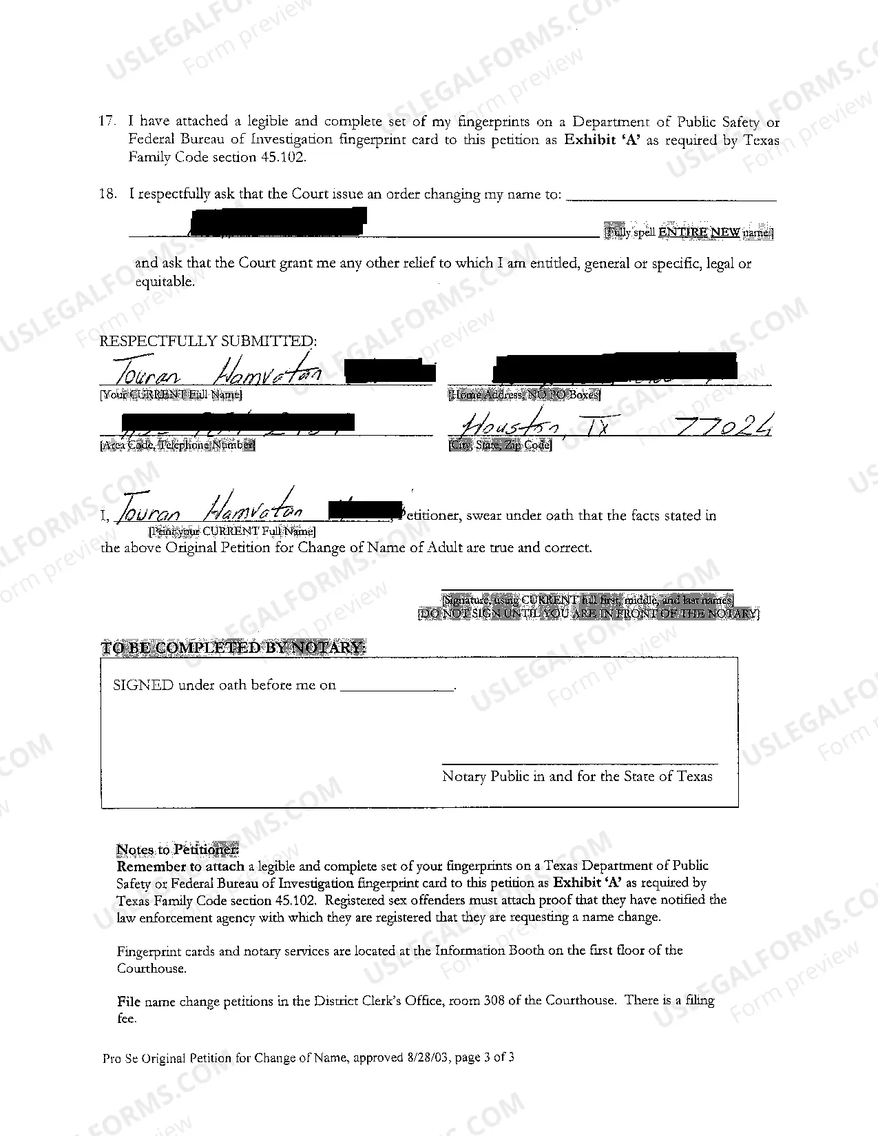 Preview A01 Original Petition for Change of Name of Adult