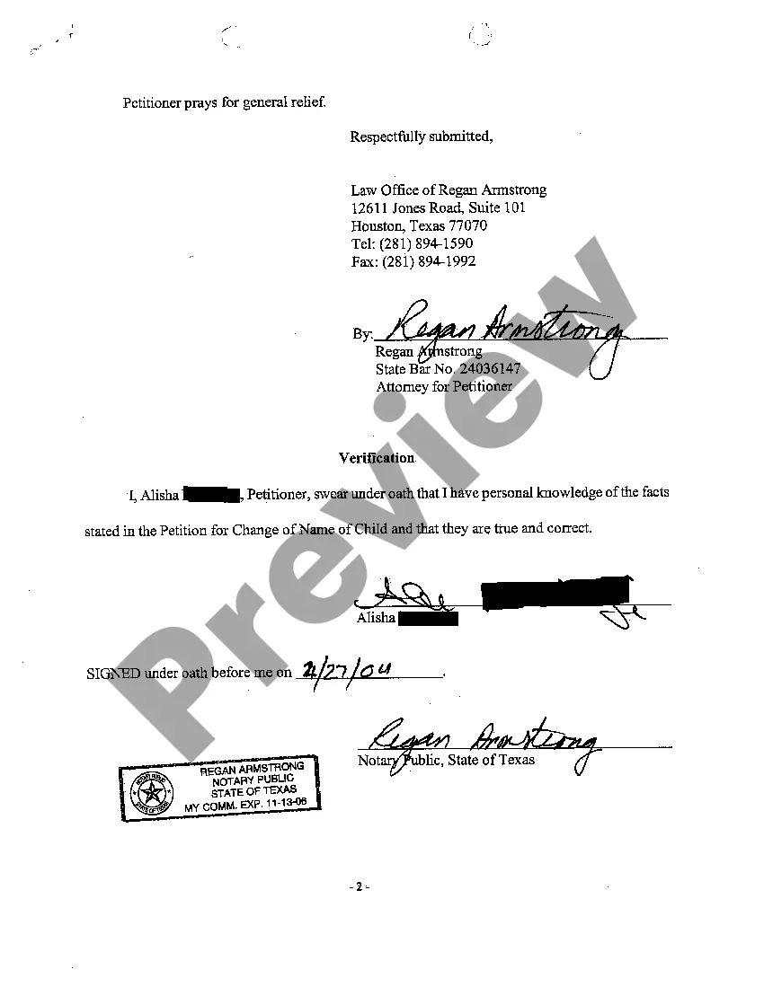 Preview A01 Original Petition for Change of Name of Child