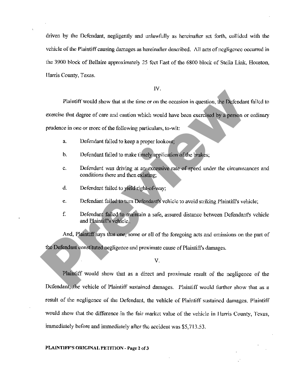 page 1 A01 Plaintiff's Original Petition for Automobile Motor Vehicle Accident preview