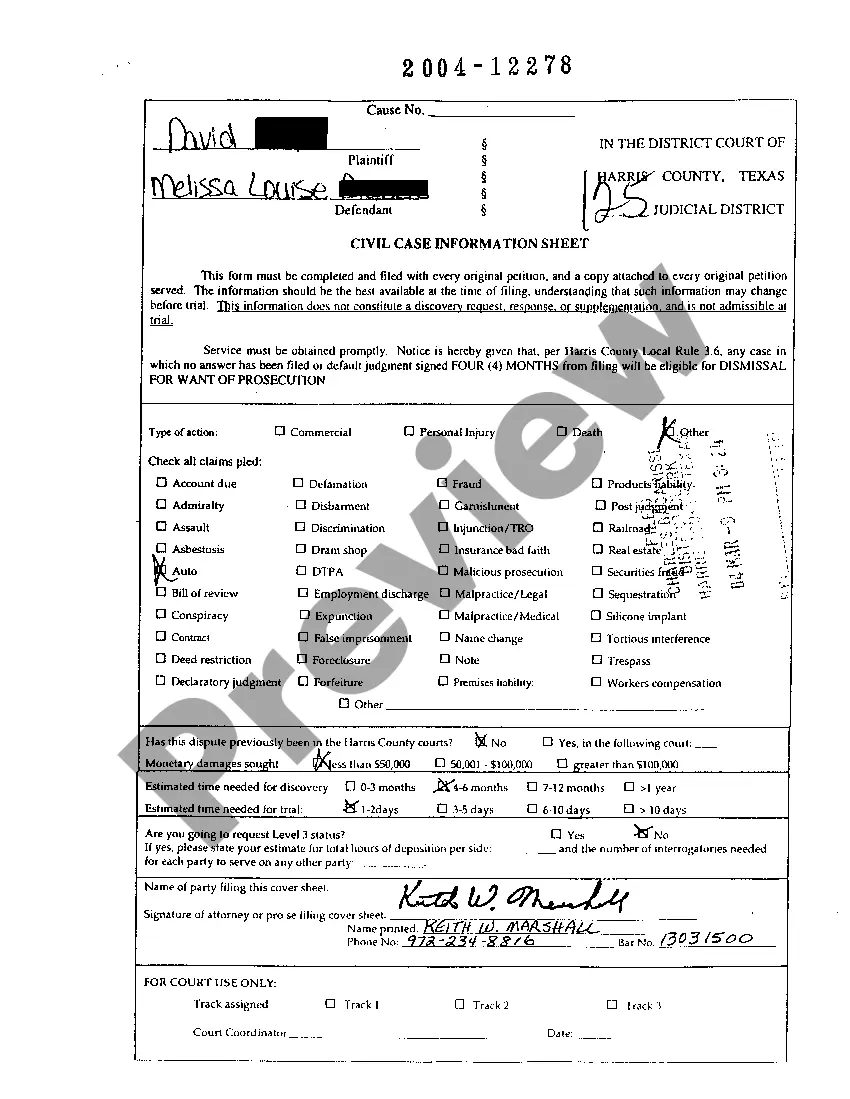 Preview A01 Plaintiff's Original Petition for Automobile Motor Vehicle Accident