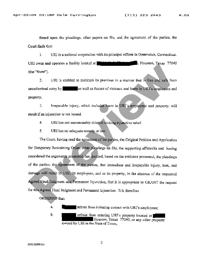 Preview A07 Agreed Final Judgment and Order for Injunction