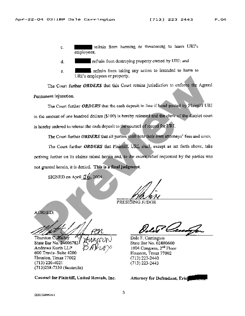 Preview A07 Agreed Final Judgment and Order for Injunction