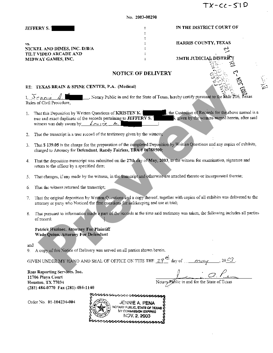 Texas Notice of Delivery | US Legal Forms