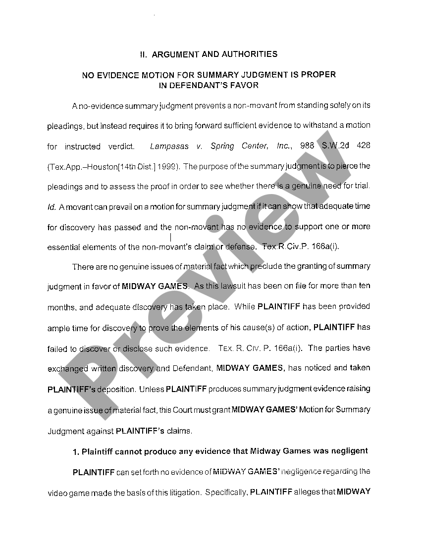 Mesquite Texas Motion for Summary Judgment by one Defendant US Legal