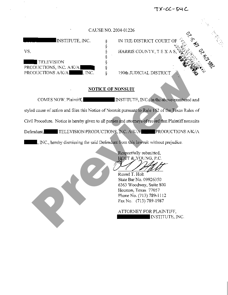 McAllen Texas Notice of Nonsuit | US Legal Forms