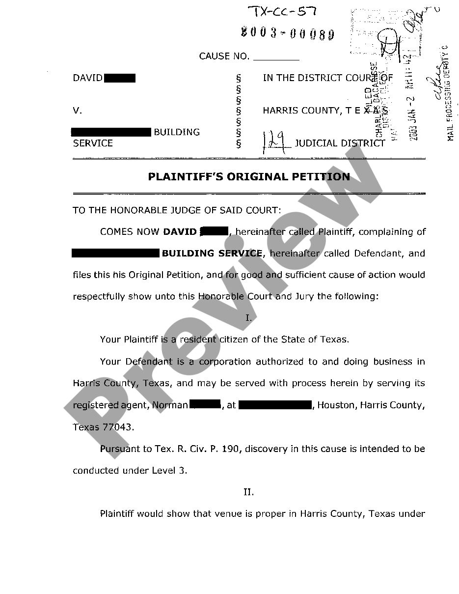 Arlington Texas Plaintiff s Original Petition for Slip and Fall US