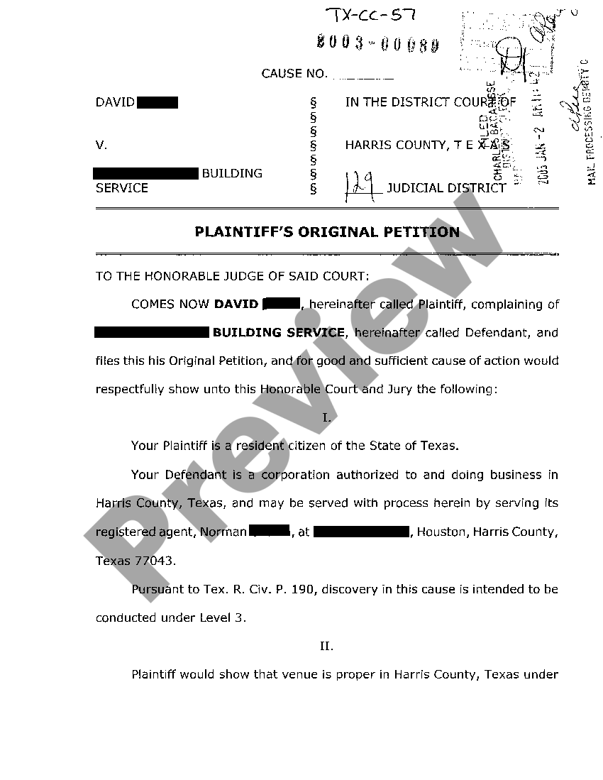 Harris Texas Plaintiff s Original Petition For Slip And Fall Texas