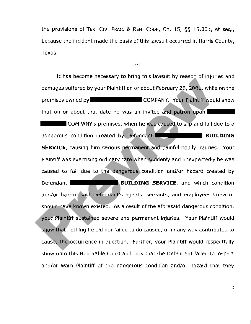Preview A01 Plaintiff's Original Petition for Slip and Fall