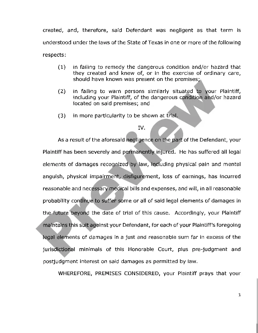 Preview A01 Plaintiff's Original Petition for Slip and Fall