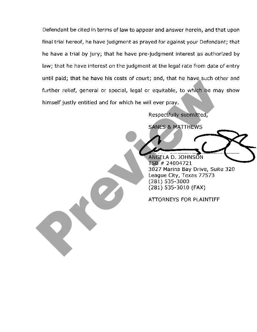 Preview A01 Plaintiff's Original Petition for Slip and Fall