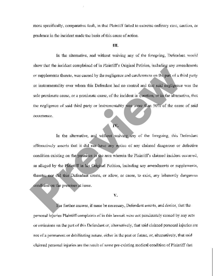 Austin Texas Original Answer and Request for Trial by Jury US Legal Forms