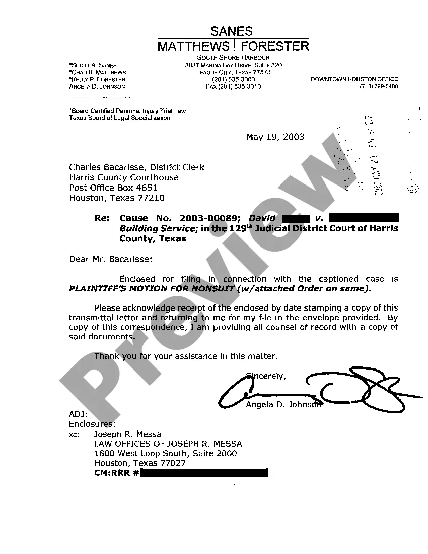 Preview A03 Order of Nonsuit with Prejudice