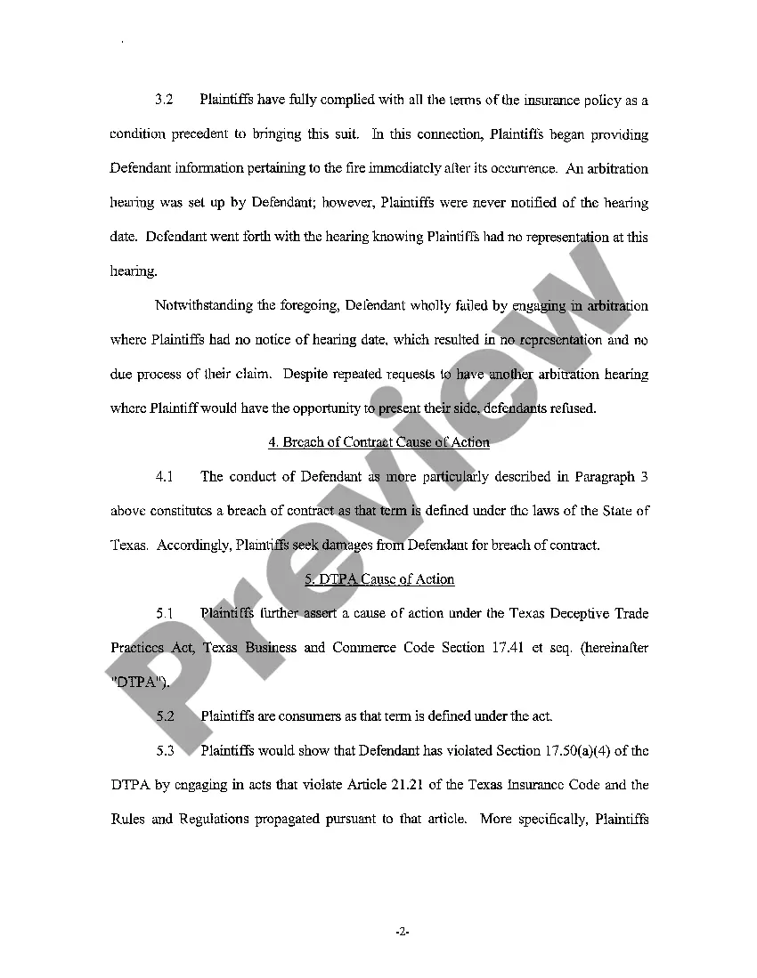 Preview A01 Plaintiff's Original Petition for Breach of Insurance Policy