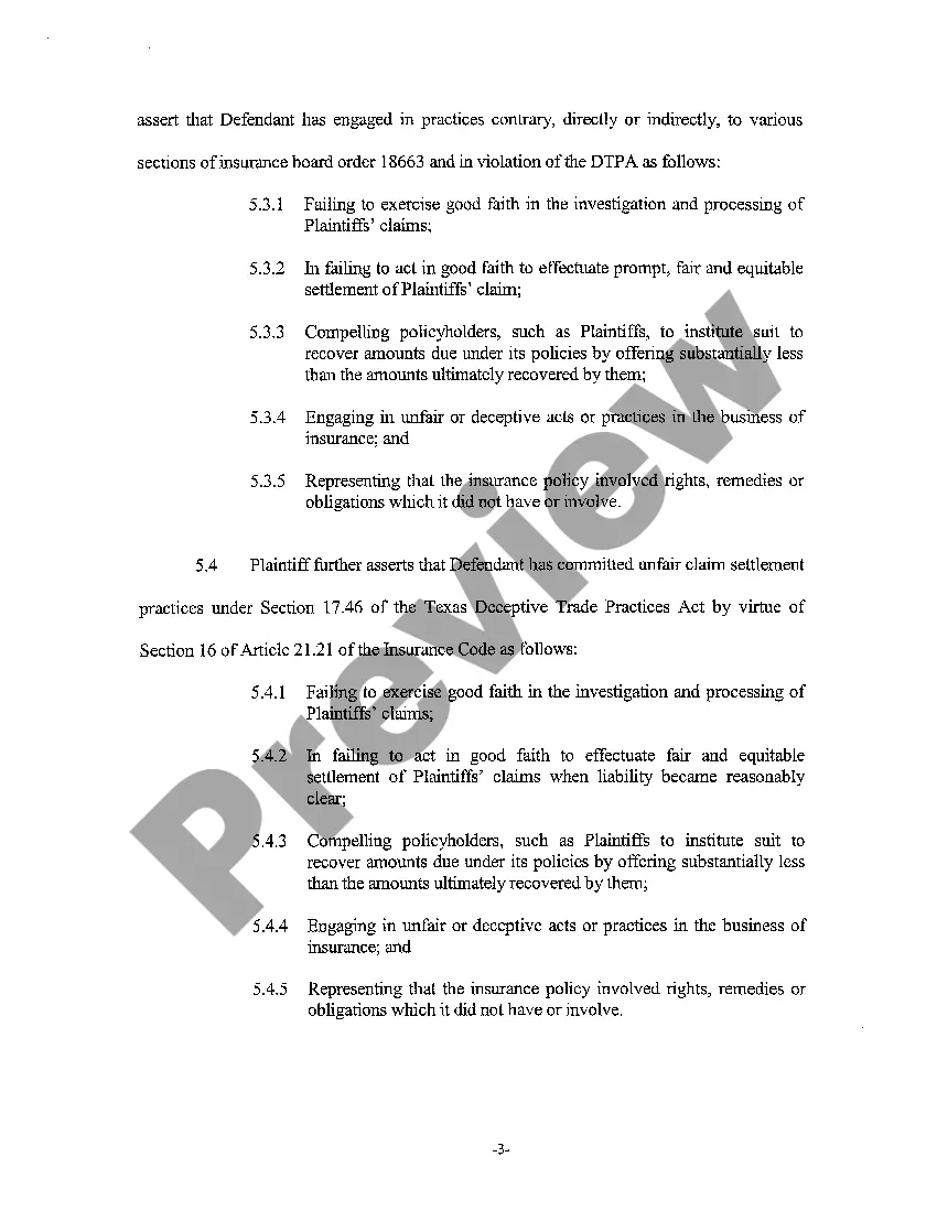 Preview A01 Plaintiff's Original Petition for Breach of Insurance Policy