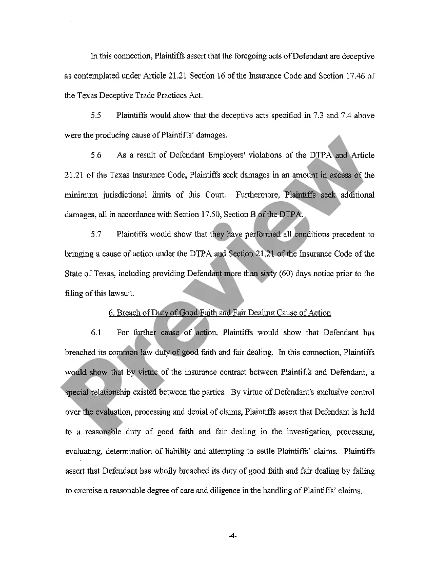 Preview A01 Plaintiff's Original Petition for Breach of Insurance Policy