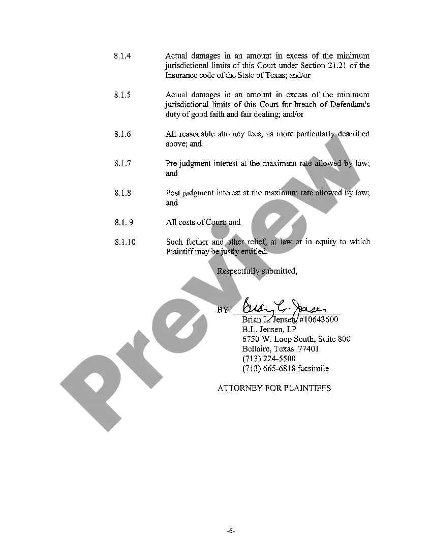 Preview A01 Plaintiff's Original Petition for Breach of Insurance Policy