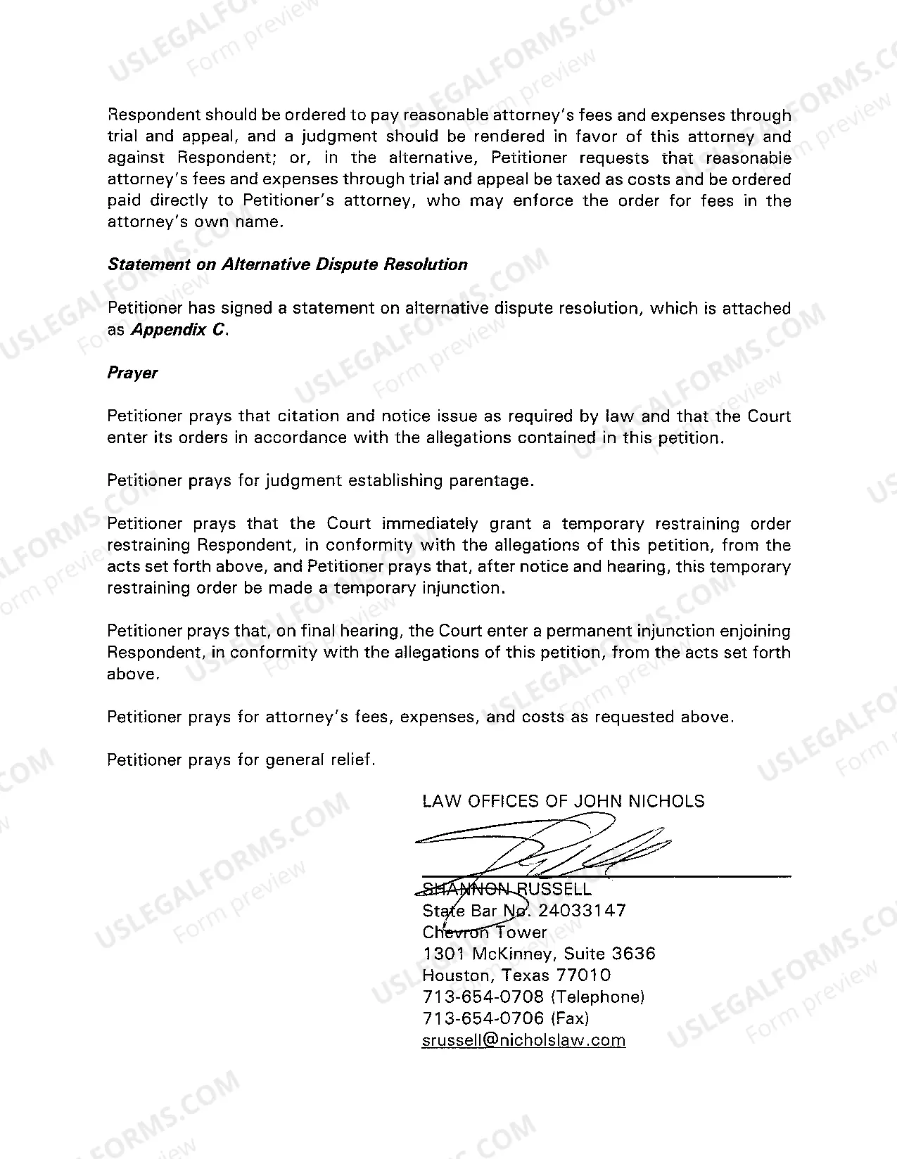 Preview A01 Original Petition to Establish Parentage