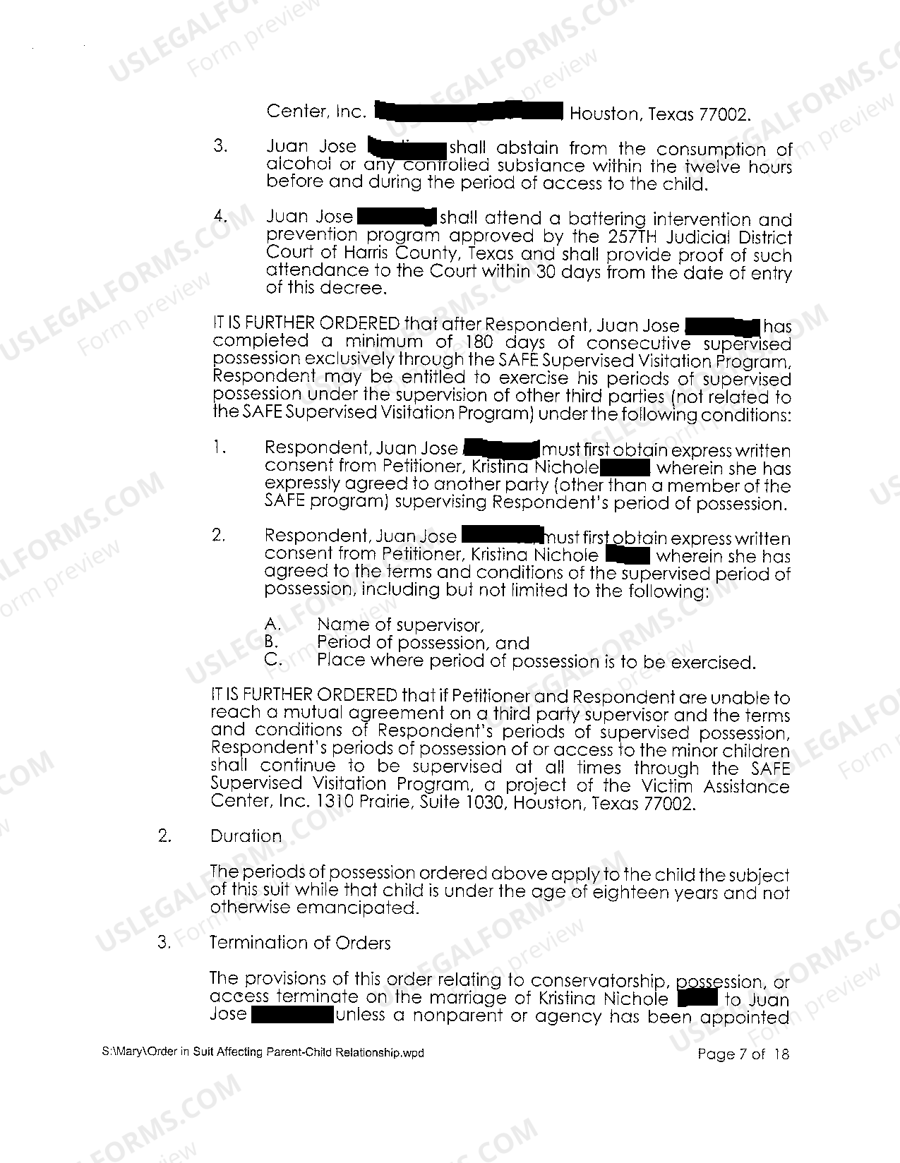 McKinney Texas Order in Suit Affecting the Parent / Child Relationship Temporary Orders In