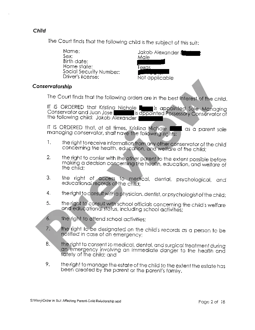 Preview A08 Order in Suit Affecting the Parent / Child Relationship