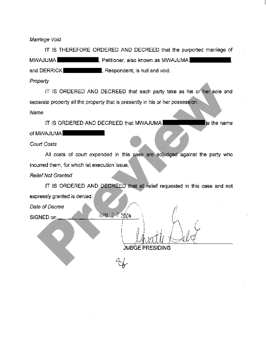 Get A05 Decree Declaring Marriage Void Preview A05 Decree Declaring Marriage Void