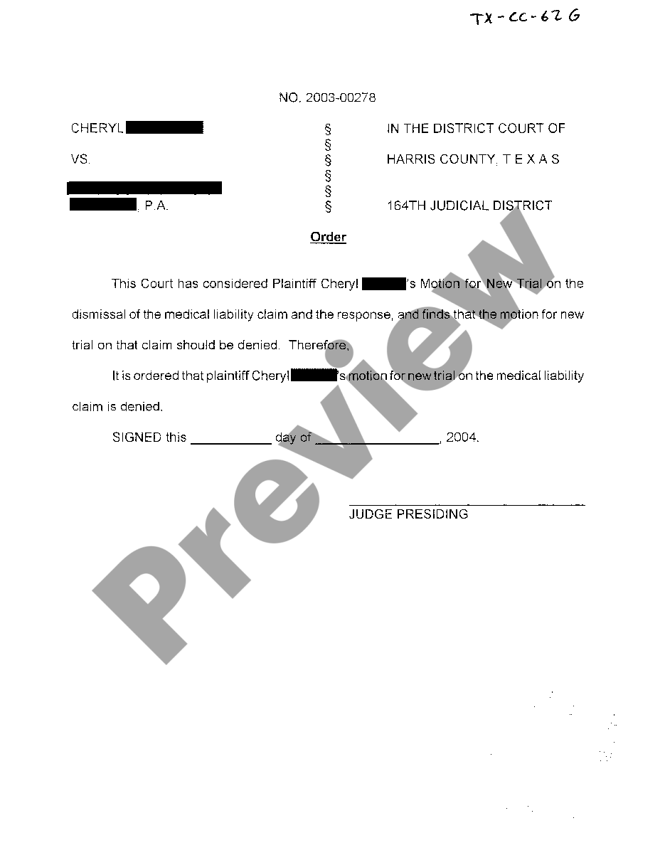 Texas Proposed Order for New Trial Proposed Order Template Texas US
