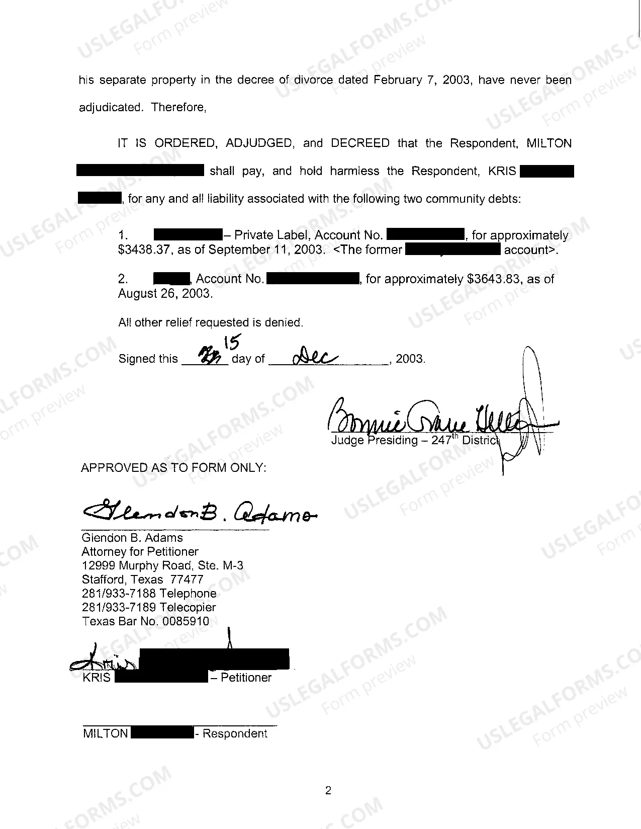 Preview A07 Order Adjudicating Undivided Community Liabilities