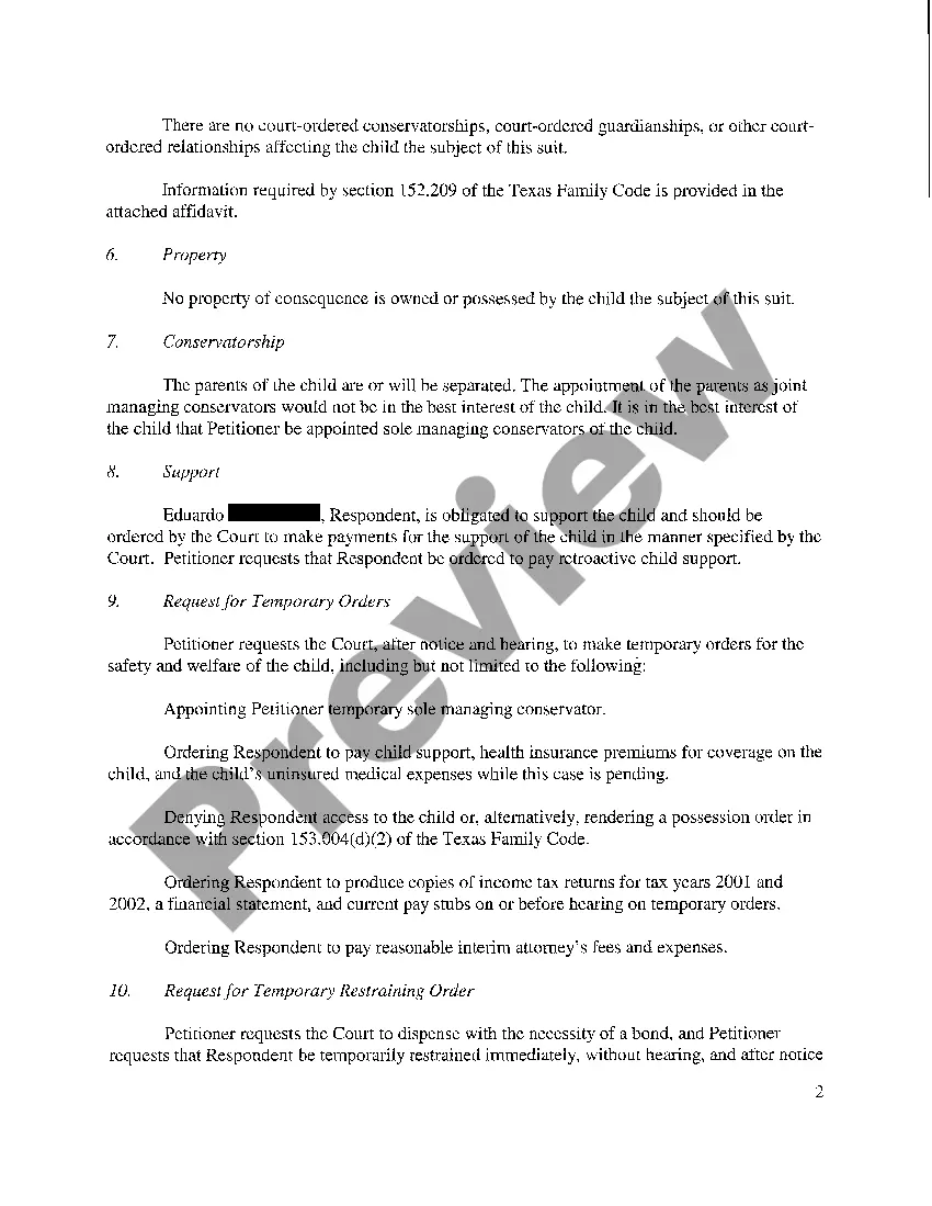 Preview A01 Petition in Suit Affecting the Parent Child Relationship