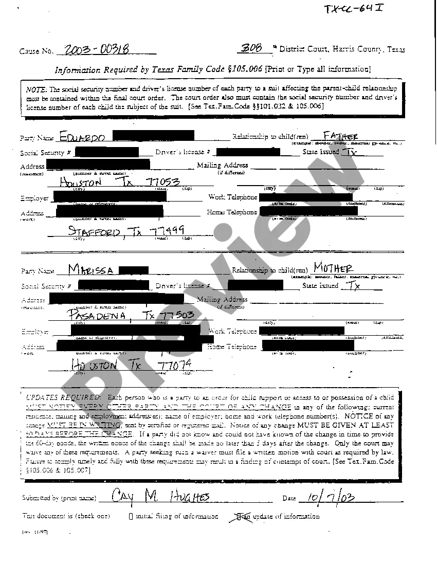 Preview A09 Information Required by Texas Family Code