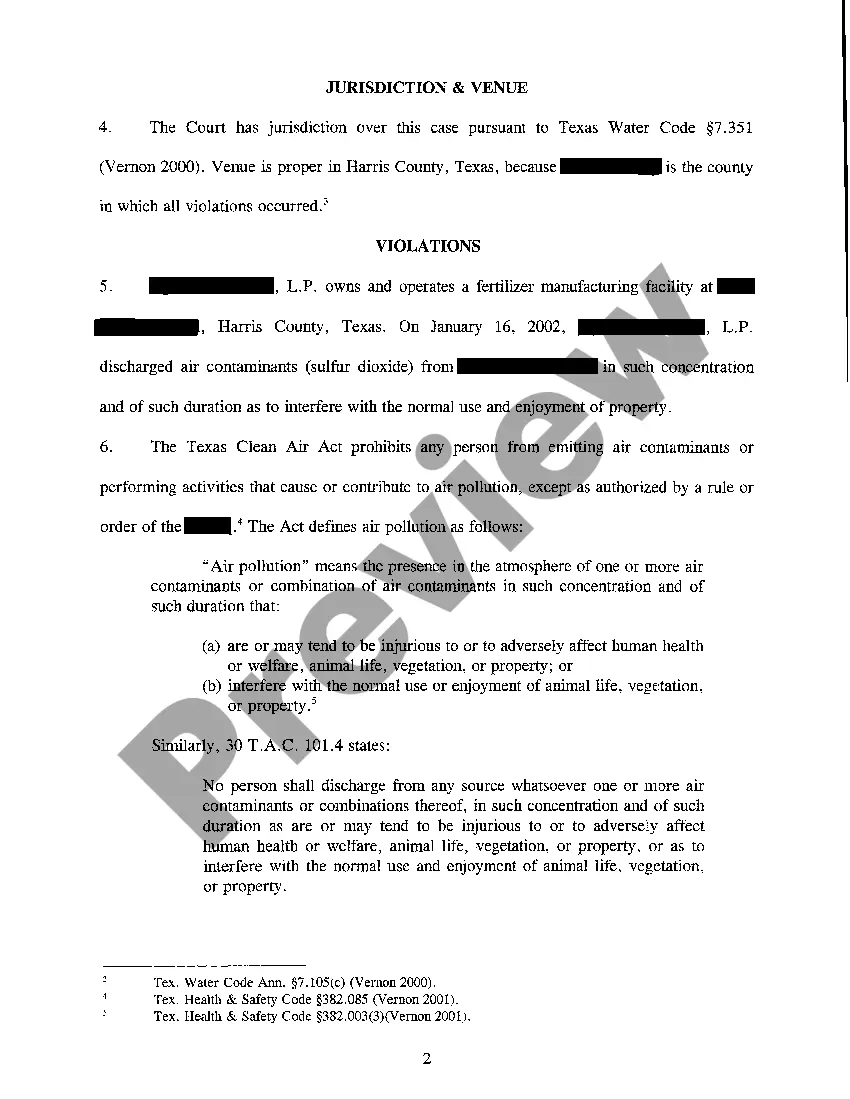 Preview A01 Plaintiff's Original Petition for Injunction Against Pollution