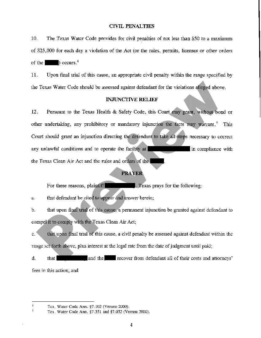 Preview A01 Plaintiff's Original Petition for Injunction Against Pollution