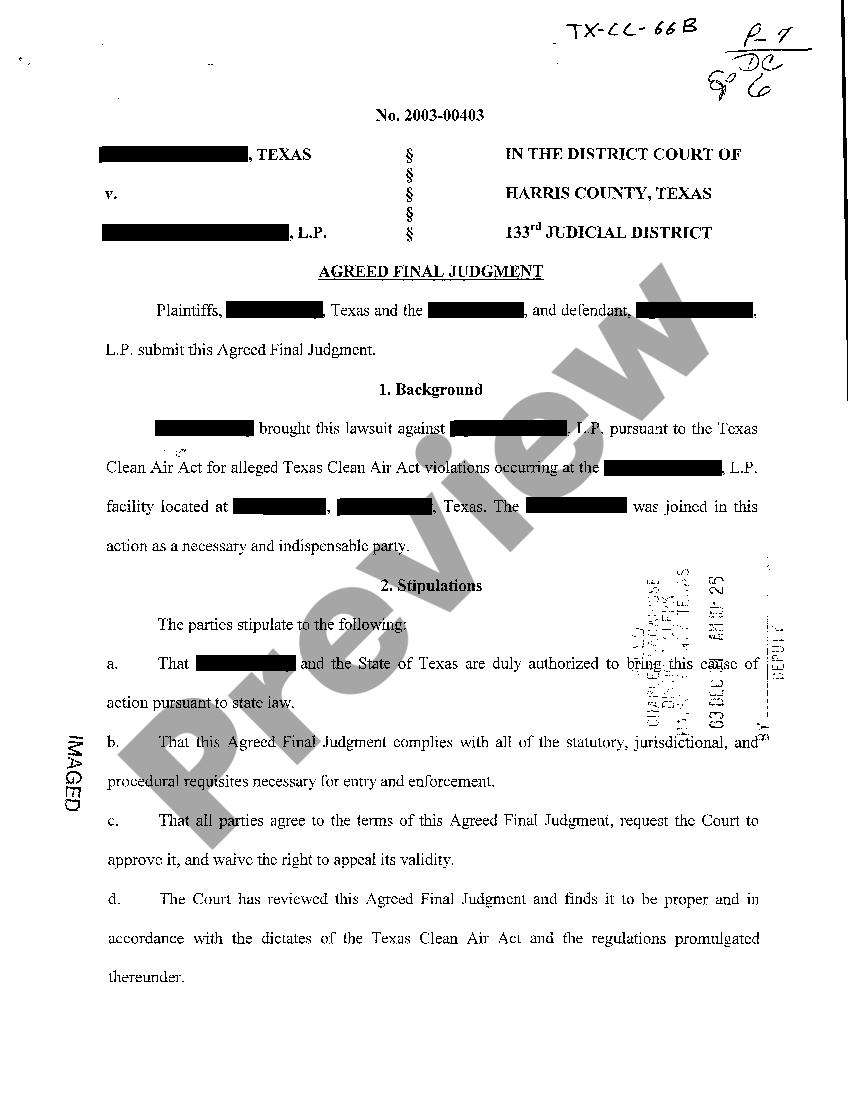 Pasadena Texas Agreed Final Judgment Agreed Judgment Texas US Legal