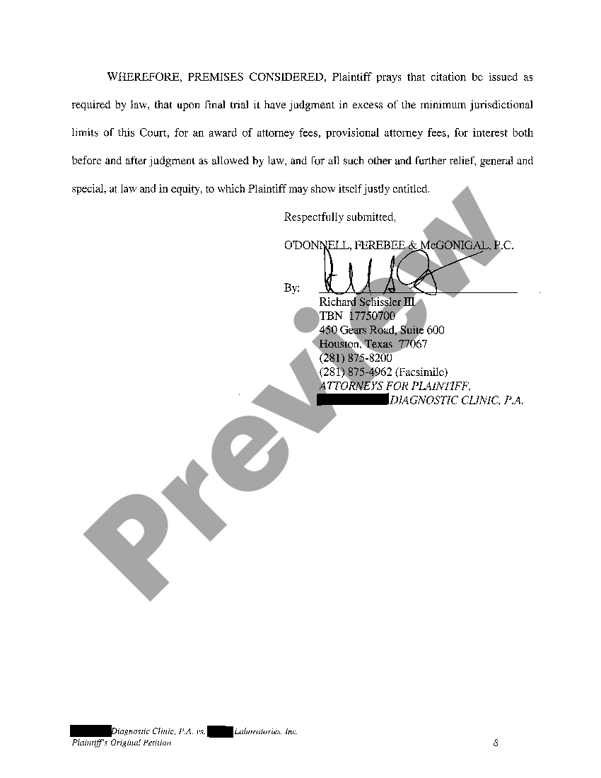 Texas Plaintiff's Original Petition for Breach of Contract regarding