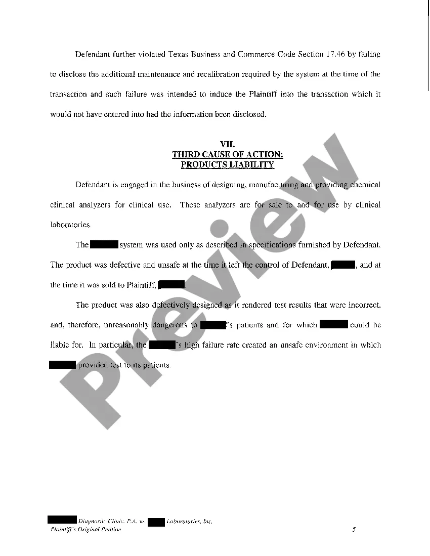 Preview A01 Plaintiff's Original Petition for Breach of Contract regarding Medical Equipment
