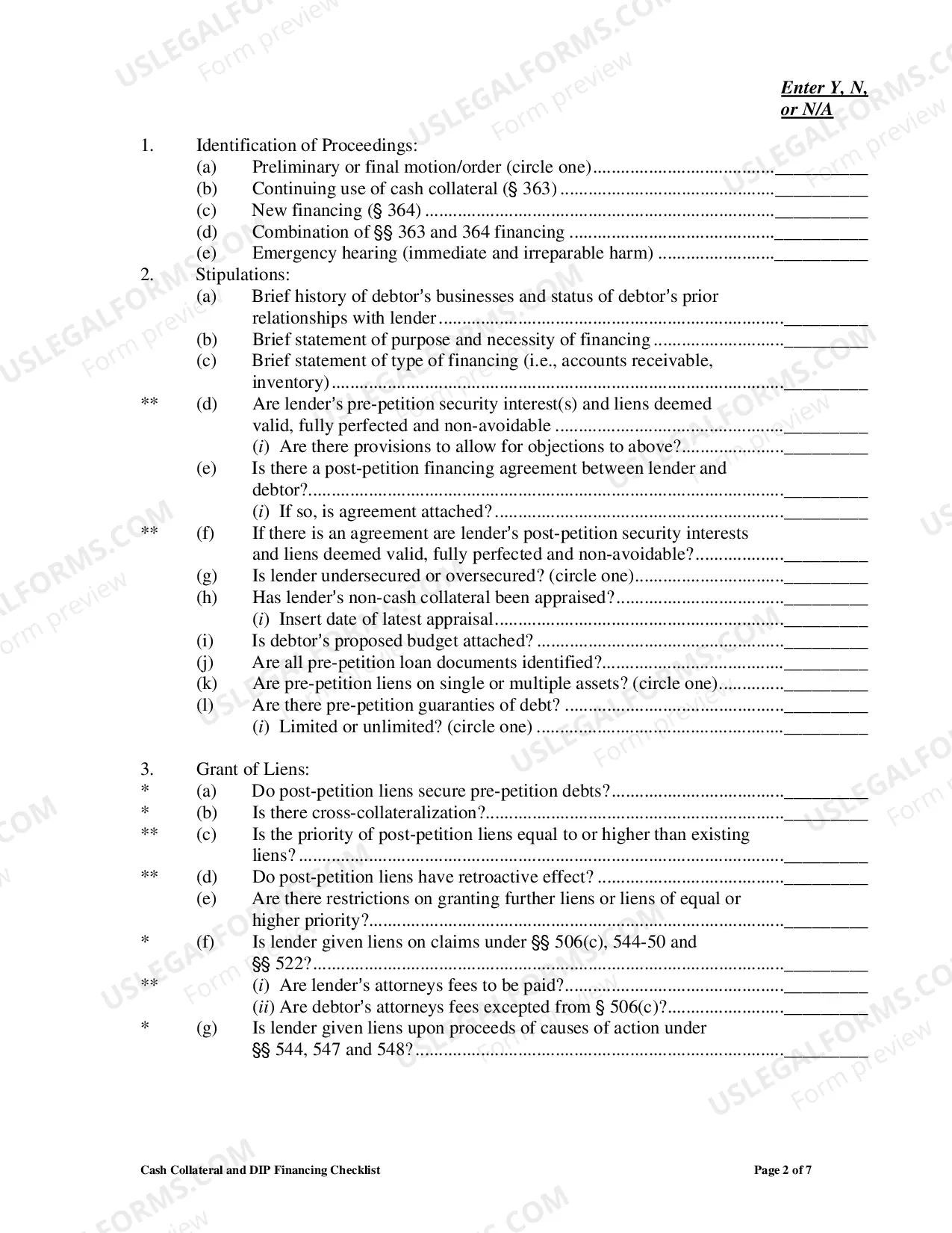 Preview Attorney Checklist Concerning Motions and Orders Pertaining to Use of Cash Collateral and Post-Petition Financing (Which Are in Excess of 10 Pages)