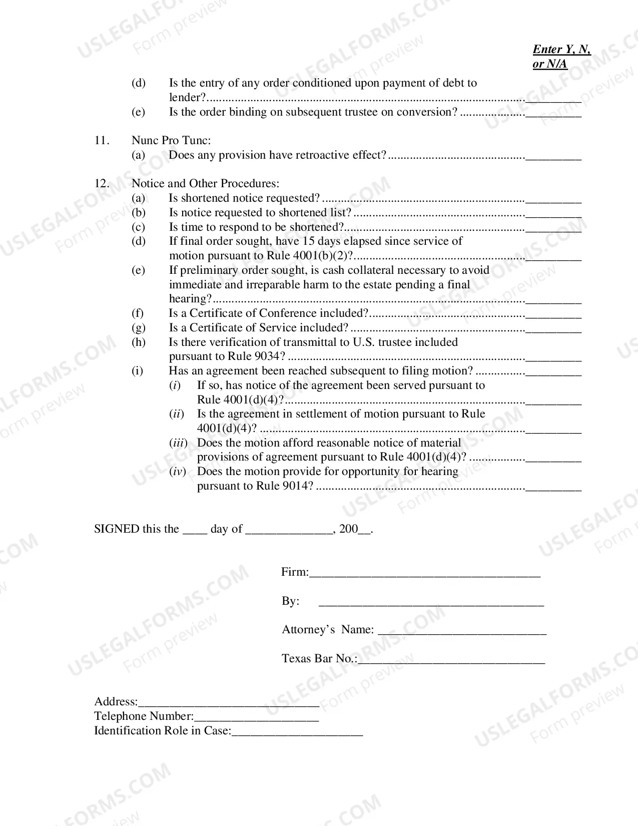 Preview Attorney Checklist Concerning Motions and Orders Pertaining to Use of Cash Collateral and Post-Petition Financing (Which Are in Excess of 10 Pages)