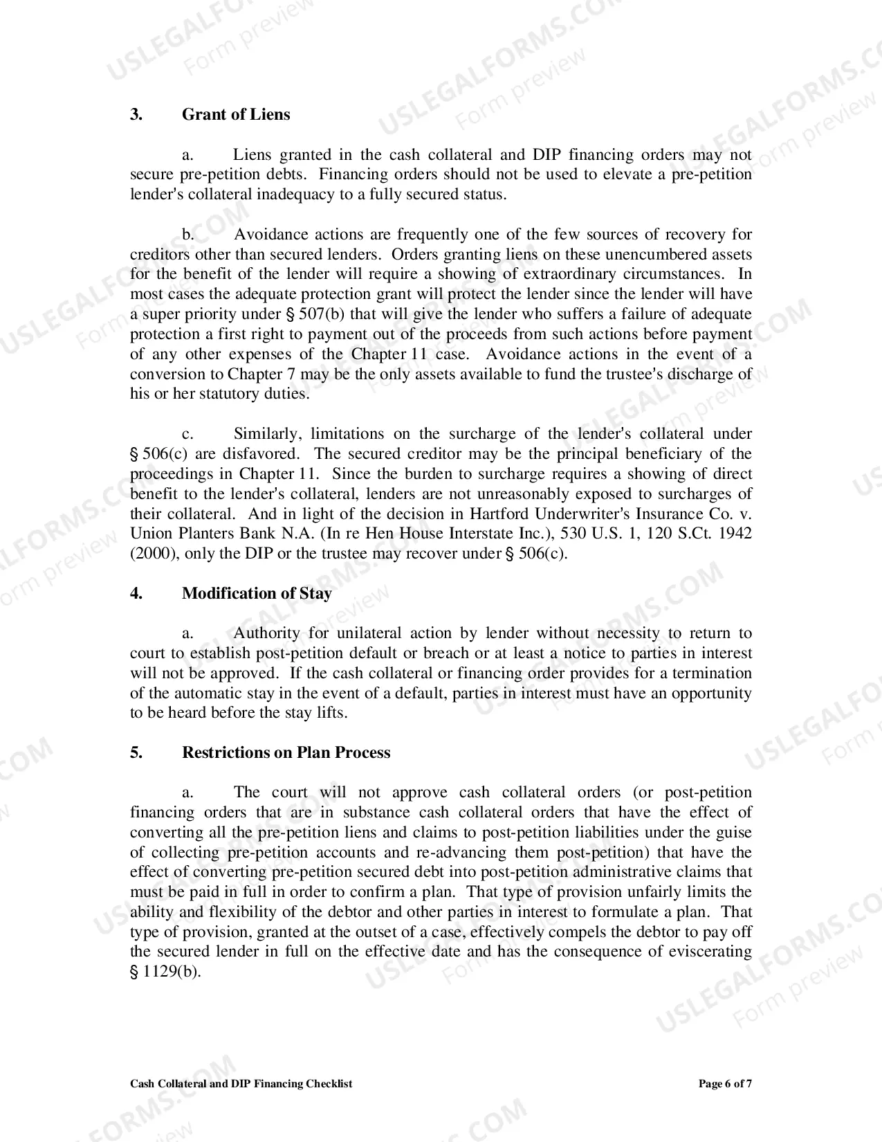 Preview Attorney Checklist Concerning Motions and Orders Pertaining to Use of Cash Collateral and Post-Petition Financing (Which Are in Excess of 10 Pages)